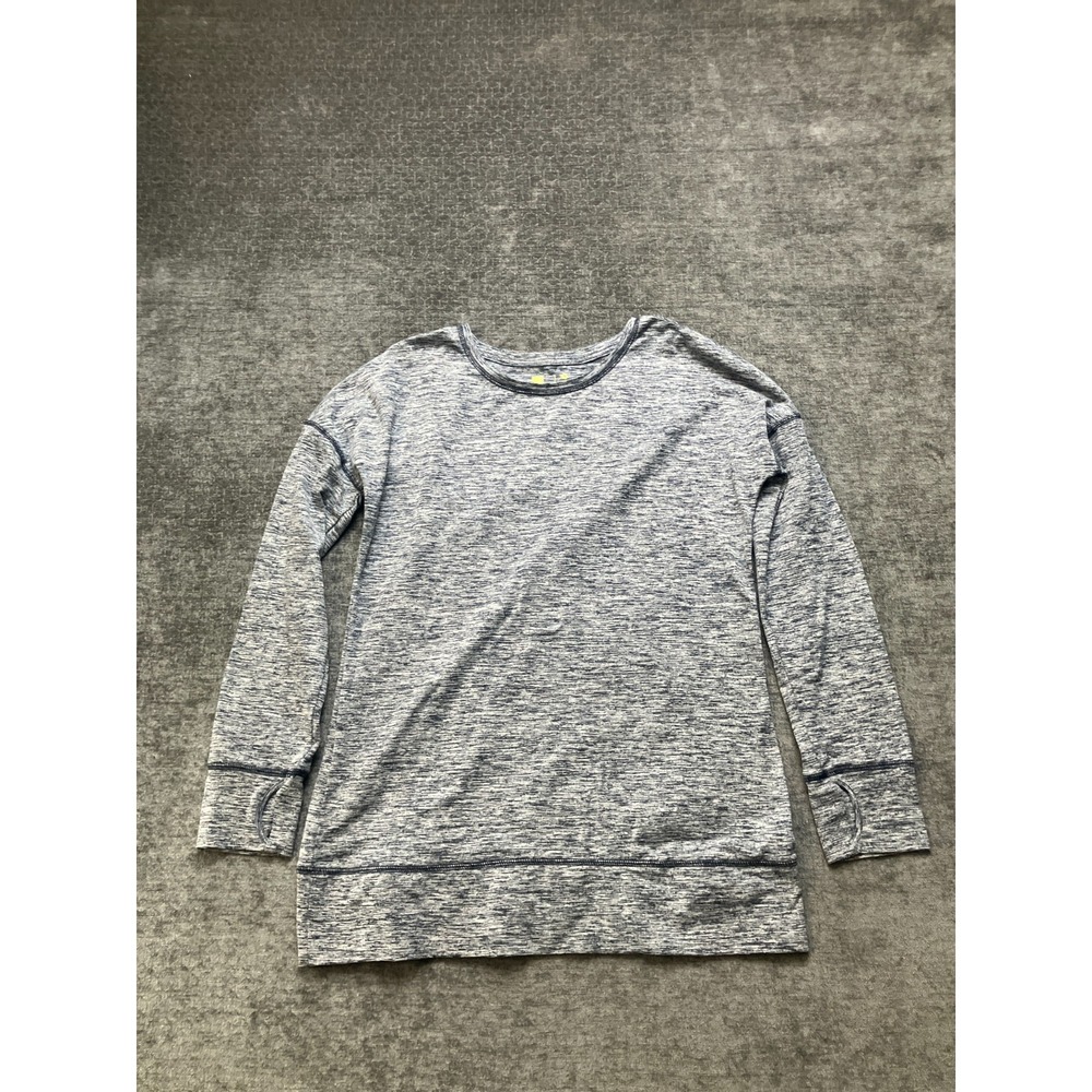 Xersion Shirt Women Small Heather Gray Stretch Thumb Hole Sleeve Contrast Stitch